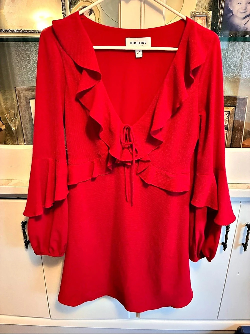 Highline Collective Red Ruffle Mini Dress Size S Like New